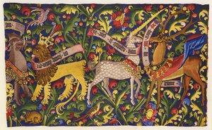 Efsanevi yaratıkları tasvir eden goblen sunak cephesi, Basel by German School