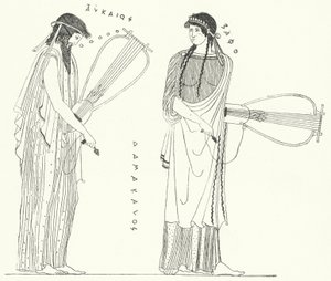 Antik Yunan şairi Alcaeus ve sevgilisi Sappho (gravür) by German School