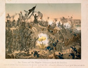 The Battle of Dybboel in the Second Schleswig War, 18 Nisan 1864, Verlag A. Felgner tarafından yayınlandı, Berlin, 1864 by German School