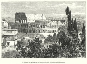 Palatine Tepesi'nden görülen Kolezyum, Roma, (litho) by German School