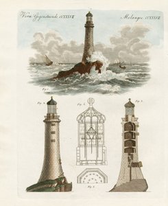 Eddystone Deniz Feneri (renkli gravür) by German School
