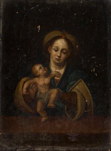Madonna ve Çocuk (meşe panel üzerine yağlı boya) by German School