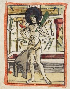 The Man of Sorrows, c.1480-1490 (el boyaması gravür) by German School