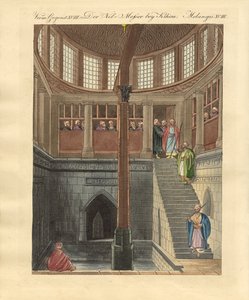 Kahire yakınlarındaki Rawda adasındaki Nilometre (renkli gravür) by German School