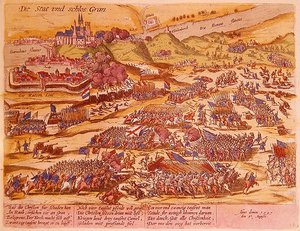 1595 yılında Esztergom Kuşatması (renkli gravür) by German School