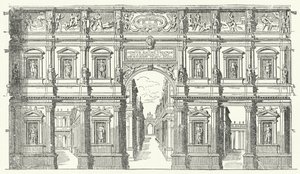 Teatro Olimpico ("Olimpiyat Tiyatrosu") Vicenza, Kuzey İtalya (gravür) by German School