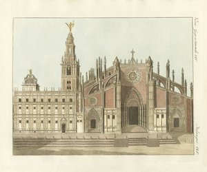 Sevilla katedrali veya metropolitan kilisesi (renkli gravür) by German School