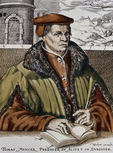 Thomas Muntzer, c.1600 (el renkli gravür) by German School