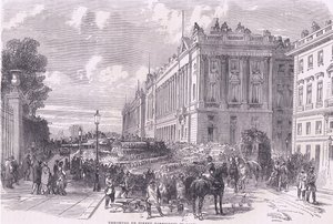 Paris'te sokak barikatları atma, Cassell ve Company Limited tarafından yayınlanan Fransa ve Almanya arasındaki Savaşın Cassells Tarihi, c.1890 (litho) by German School