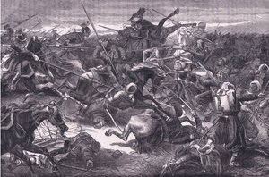 Uhlan saldırısı, Cassells History of the War Fransa ve Almanya arasındaki Cassell and Company Limited tarafından yayınlanmıştır, c.1890 (lito) by German School