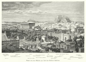 Atina'nın Roma İmparatorluğu döneminde doğudan görünümü Hadrian, 2. Yüzyıl (gravür) by German School
