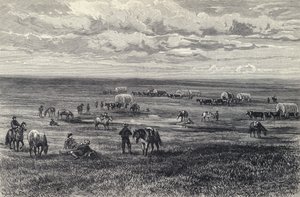 Güney Dakota, ABD kırlarında vagon treni (litho) by German School
