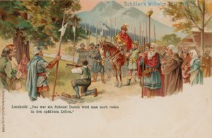 William Tell, elmayı oğullarının kafasından vuruyor by German School