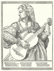 Gitar çalan kadın (gravür) by German School