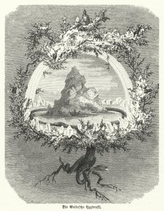 Yggdrasil, İskandinav kozmolojisinin efsanevi dişbudak ağacı (gravür) by German School