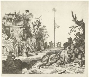 Roman ailesi harap bir hanın önünde dinleniyor by Gerrit Adriaensz. de Heer