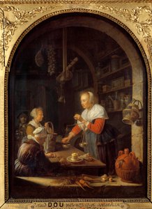 Köyün bakkalı (arka planda ressamın portresi ile) Tablo Gerard Dou (1613-1675) 1647 Güneş. 0,38x0,29 m by Gerrit Dou