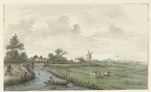 Bir hendek ve bir köy yolu ile manzara by Gerrit Grasdorp (possibly)