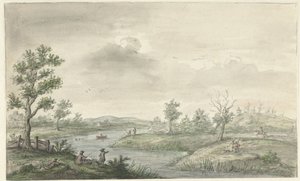 Sarma nehir ve balıkçıları ile manzara by Gerrit Grasdorp (possibly)