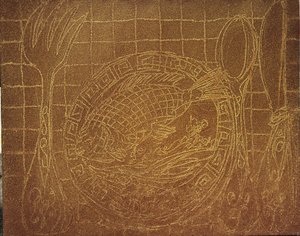 Visdiner (Balık Tabağı ile Natürmort). 2010 (tuval üzerine kum ve akrilik) by Gerrit Greve