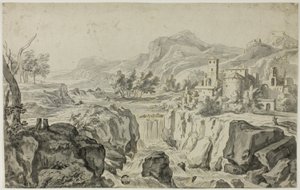 Şelale ve Binalarla İtalyan Manzarası by Gerrit Rademaker