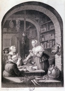 Köy bakkalı bir terazi ile tartılır. SD. 18. yüzyıl by Gerrit or Gerard (after) Dou