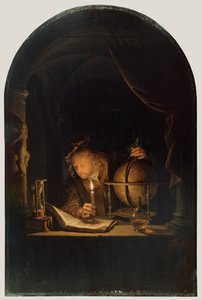 Astronom, Candlelight, c.1650 (panelde yağlı boya) by Gerrit Dou