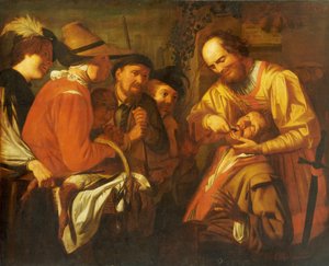 Bir Diş Hekimi Diş Çıkarırken, Bir Grup Seyirci yakındakileri izliyor by Gerrit van Honthorst