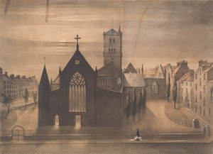 Doğu ve Haç Kiliselerinin Mehtap Görünümü, Dundee, 3 Ocak Yangınından sonra göründükleri gibi, 1841 dolayları (litografi)