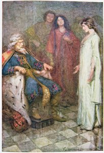 Hiçbir şey Lordum, 1910 dolaylarında yayınlanan 'Shakespeare'den Hikayeler: Thomas Carter'ın Yeniden Anlattığı'ndaki 'Kral Lear'dan illüstrasyon (renkli lito) by Gertrude E. Demain Hammond