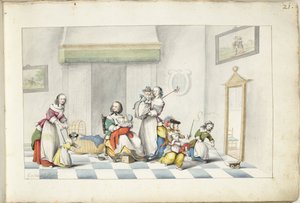 Üç kadın ve çocuklu çocuk odası by Gesina ter Borch (signed by artist)