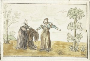 Münzevi bir bayana pelerinini verir by Gesina ter Borch