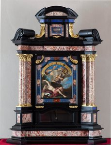 Son yargının trompetinde st Jerome duruşmasını temsil eden saat Resim Giacinto Brandi (1621-1691) Giuseppe Campani tarafından gerçekleştirilen yapı ve mekanizma - 17. yüzyıl Dim 128x100x44 cm Genes musei di strada nuova