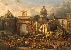 İtalya, Napoli, Giacinto Gigante tarafından Porta Capuana