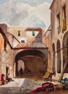 Bir Borbone öğrencisi, muhtemelen Prens Alfonso Maria di Borbone (1841-1934), 1853 (kağıt üzerine kurşun kalem, wc ve guaş) tarafından eklemeler ile figürlü geçit ve sokak by Giacinto Gigante
