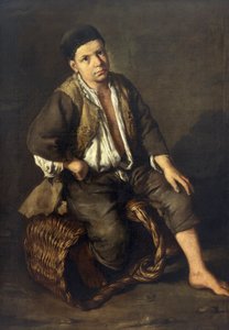 Sepet üzerinde oturan ayak işleri yapan çocuk, c.1735 (tuval üzerine yağlı boya) by Giacomo Ceruti