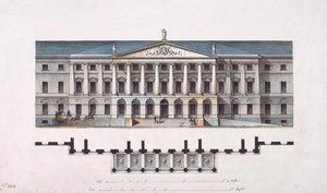 Smolny Enstitüsü Projesi. Ana Cephe ve Zemin Kat Planı, 1806-1808