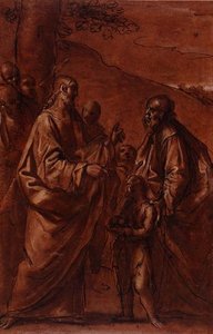 PD.9-1992 Somun ve Balıkların Mucizesi, c.1611-14 (siyah tebeşir, kalem & mürekkep ve yıkama) by Giacomo Cavedoni