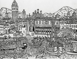 15. yüzyılda Venedik manzarası, İtalya, gravür, Giacomo Filippo Foresti'nin (1434-1520) Supplementum Chronicarum'dan by Giacomo Filippo Foresti