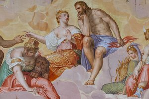 Juno, Jüpiter, Kibele bulutların üzerinde, mimari kalıntıların üzerinde, Olympus Odası