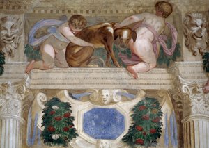 Tazı, meyve festoonları ve maskaralı putti by Giambattista Zelotti