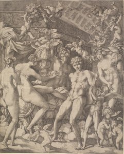 Aşk tanrıları ve üç armağan ile Venüs ve Mars by Gian Jacopo Caraglio