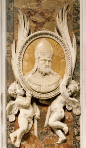 San Marco, Gian Lorenzo Bernini (1598-1680) tarafından kabartma, ana koridor sütunları boyunca mermer dekorasyonun detayı, Aziz Petrus Bazilikası, Roma, Vatikan by Gian Lorenzo Bernini