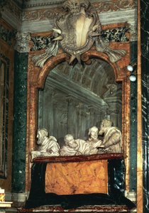 Cornaro ailesi ile yan kutu, Gian Lorenzo Bernini (1598-1680) okulundan mermer heykel, Cornaro Şapeli, Santa Maria della Vittoria Kilisesi, Roma, İtalya by Gian Lorenzo Bernini