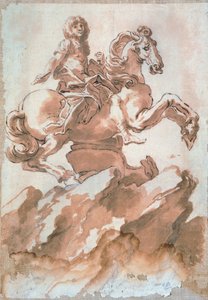Kalem ve mürekkeple çizim yapan Gian Lorenzo Bernini (1598-1680) tarafından at sırtında Louis XIV için eskiz by Gian Lorenzo Bernini