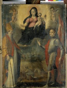 Aziz Mercuriale (Forli şehrinin hamisi) ve Valeriano (panelde yağlı boya) ile Madone ve Çocuk by Gianfrancesco Modigliani