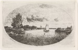 Bir yelkenli gemi ile nehir manzarası by Gijsbertus Johannes Verspuy
