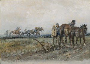 Ploughmen Tarafından İzlenen Egzersizde Yarış Atları (gemide wc ve guaj boya)