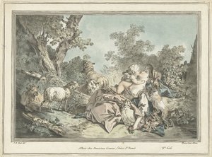 Amor tarafından kucaklanan çoban by Gilles Antoine Demarteau
