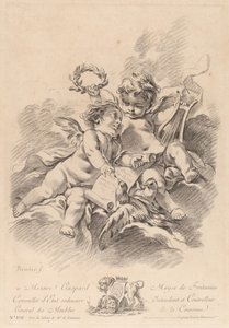 İki Melek ve Güvercinli Müzik Alegorisi (100) by Gilles Demarteau the Elder after François Boucher